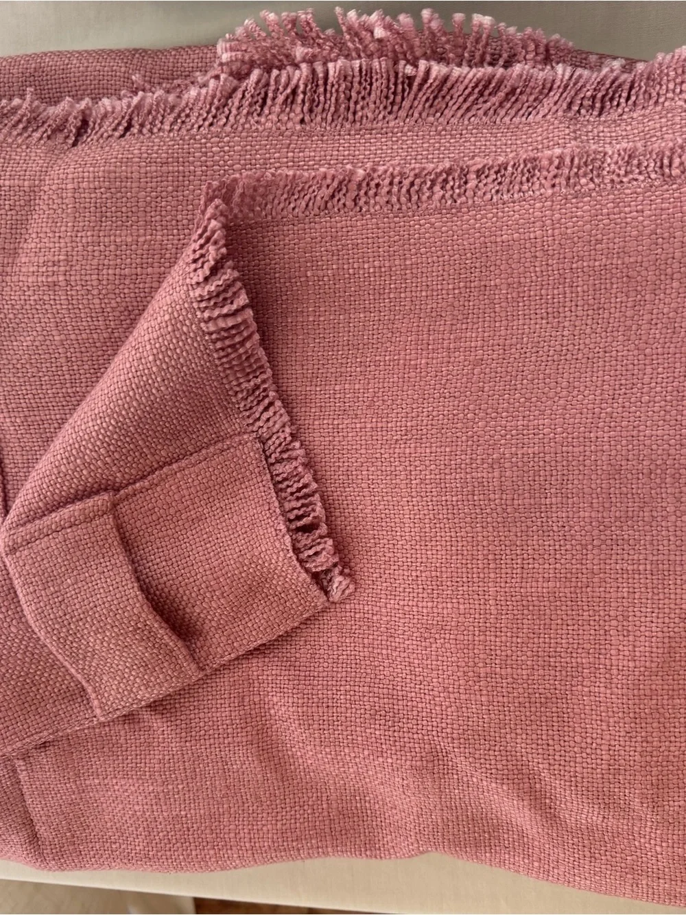 Anthropologie Fringe-Trim Drapes in Dusty Rose
